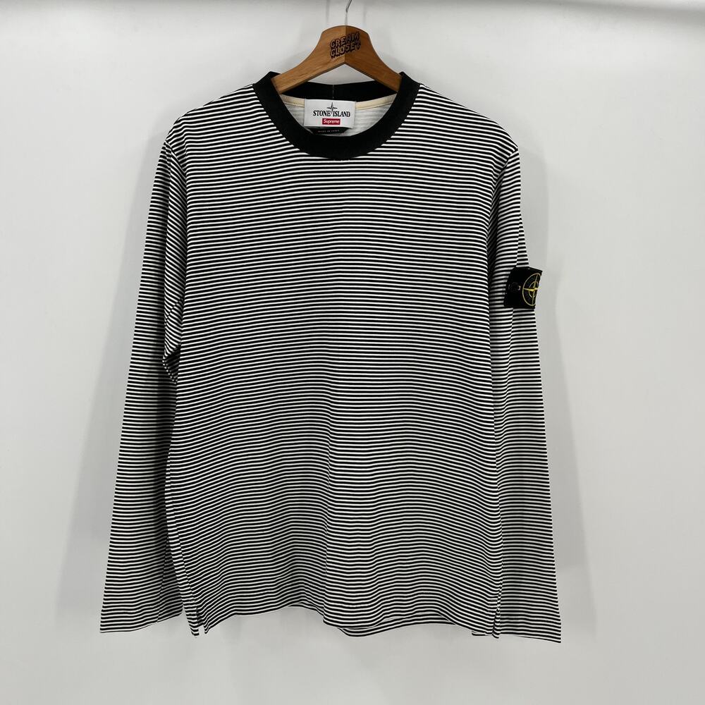 SS15 2015 Supreme NYC Stone Island Striped Longsleeve Tee in Black S fits M